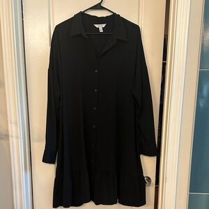 Black Button-Up Dress with drop waist